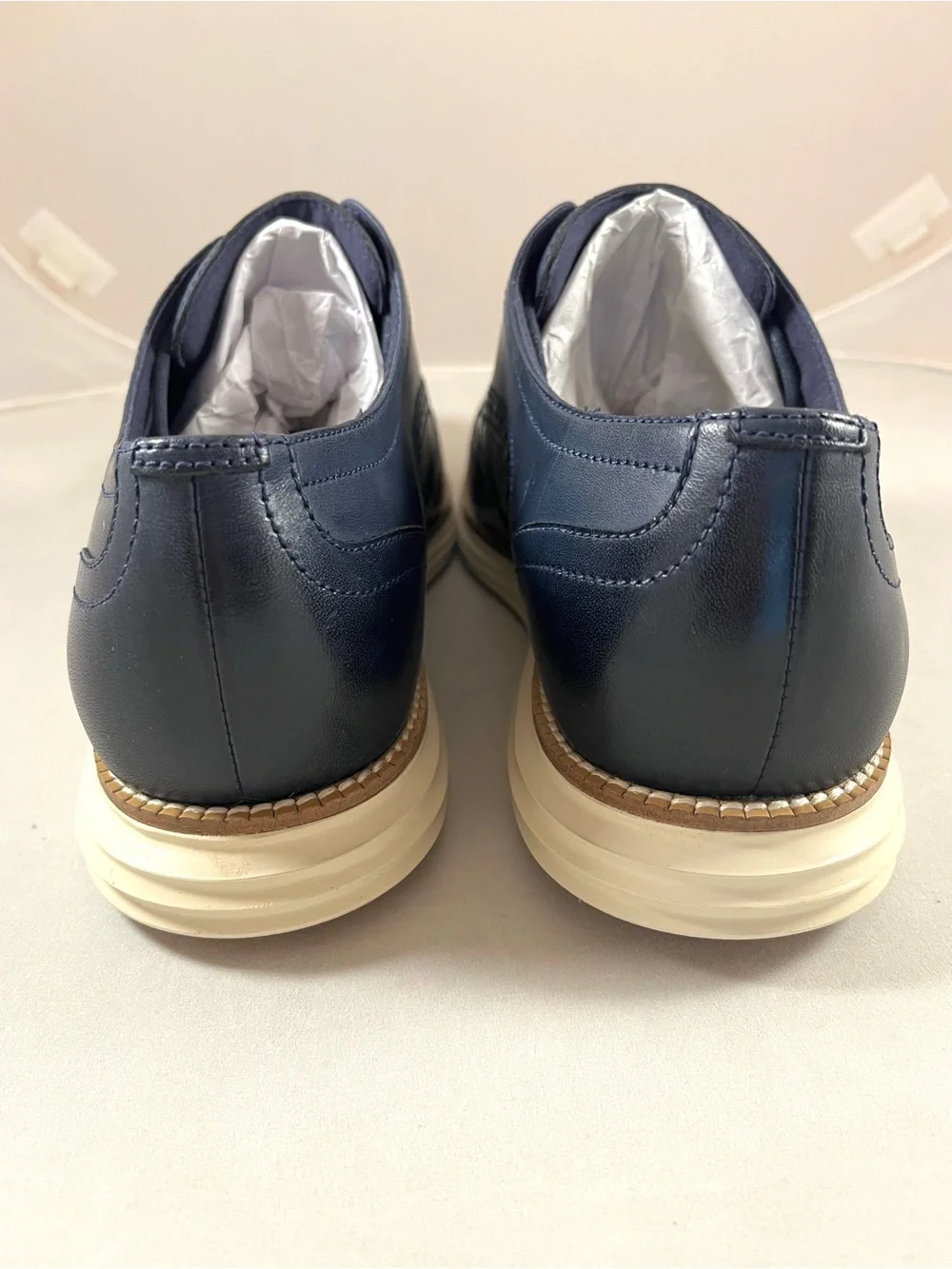 NIB Cole Haan Original Grand Shortwing Navy Leather Oxford with Ivory Sole